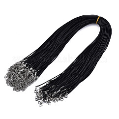Coton ciré création de collier cordon, avec des fermoirs en alliage pince de homard et chaînes embouts de fer, platine, noir, 17.12 pouce (43.5 cm), 1.5mm