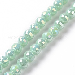 Cuentas de vidrio opaco electrochapa color sólido hebras, color de ab chapado, facetados, redondo, aguamarina mediana, 5~6mm, agujero: 1~1.2 mm, aproximamente 95 pcs / cadena, 20.87'' (53 cm)