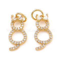 Adornos de latón micropavé de circonia cúbica, forma de gato, Claro, real 18k chapado en oro, 15x7x2mm, agujero: 3.5 mm