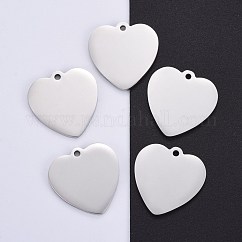Pendenti in acciaio inossidabile 304 anti-ossidazione, finitura lucida a specchio, modifiche in bianco di stampaggio, Doppio lato lucido, cuore, colore acciaio inossidabile, 20x20x1.8mm, Foro: 2.2 mm
