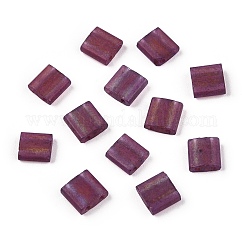 2-hole perline di vetro, colori trasparenti, smerigliato, quadrato, rosso viola medio, 5x4.5~5.5x2~2.5mm, Foro: 0.5~0.8 mm