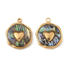 Anhänger aus natürlichem Paua-Muschel-Pave aus Edelstahl 304, flache runde Charme, echtes 18k vergoldet, Herz, 15.5~16x12.5~13.5x2.5 mm, Bohrung: 1.5 mm