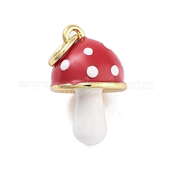 Breloques en laiton et émail plaqué or véritable 18 carat, avec anneau de jonction, Plaqué longue durée, sans plomb et sans cadmium, 3d charme champignon, rouge, 15x10x10mm, Trou: 3mm