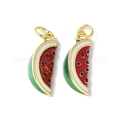 Colgantes de esmalte de latón, con anillo de salto, Plateado de larga duración, sin plomo y cadmio, chapado en rack, real 18k chapado en oro, encanto de frutas, sandía, 18.5x7x6mm, agujero: 3.5 mm