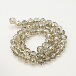 電気メッキガラスビーズセット  フルパール光沢メッキ  多面カット  ラウンド  淡い茶色  8mm  穴：1mm&nbsp;EGLA-J015-8mm-WLS17