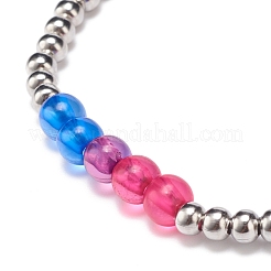 Bracciale elastico con perline rotonde in acrilico e acciaio inossidabile 304 per donna&nbsp;BJEW-JB08548