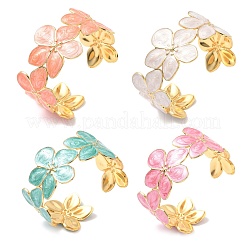 Браслеты-манжеты из нержавеющей стали 304 с эмалью для женщин BJEW-B159-01G