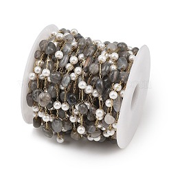 Pepite di labradorite naturale e catene a maglie realizzate a mano in acciaio inossidabile 316.&nbsp;CHS-K021-14G-19