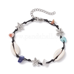 Плетеные браслеты из бусин из натуральных и синтетических драгоценных камней и ракушек каури&nbsp;BJEW-JB11834-02