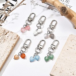 Ciondolo in vetro di quarzo ciliegia e agata rossa e agata grigia e acquamarina e howlite e cuore naturale&nbsp;HJEW-JM02493