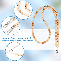 2 pièce de sangles pour cartes de visite en amazonite et bois&nbsp;HJEW-AB00647