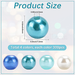 1200 шт. 4 стиля АБС пластик имитация жемчуга круглые бусины&nbsp;DIY-SP0004-65
