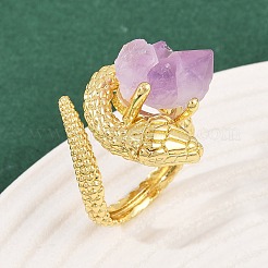 Открытые кольца-манжеты из натурального змеиного аметиста RJEW-K286-10G-02