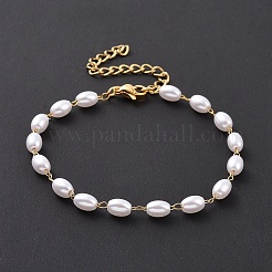 Рисовые пластиковые браслеты из бисера с имитацией жемчуга BJEW-E054-05G