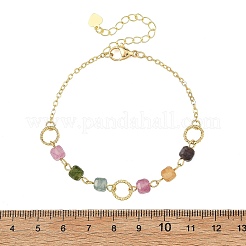 Bracelets en laiton avec tourmaline naturelle multicolore à facettes cubiques et perles pour femmes&nbsp;BJEW-JB14334-01