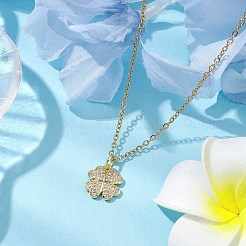 Ожерелья с подвесками из латуни клевер с микропаве и кубическим цирконием NJEW-JN04958-01