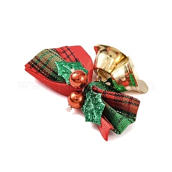 クリスマス リネンの大きな蝶結びと鉄のベル飾り  クリスマスパーティーの小道具の装飾品  ファイヤーブリック  41x51.5x15mm&nbsp;AJEW-S088-02A