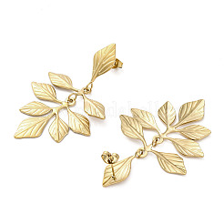 Pendientes de botón con diseño de hojas de acero inoxidable 304 para mujer&nbsp;EJEW-B110-03G-07