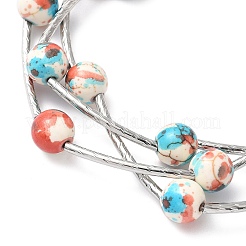 Braccialetti multifilo con perline turchesi sintetiche rotonde per donna&nbsp;BJEW-JB12335-01
