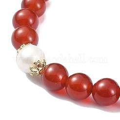 Bracciale elasticizzato da donna con corniola naturale e perline di perle&nbsp;BJEW-JB09384-01