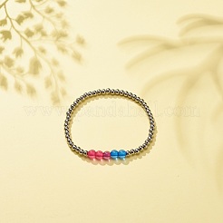Bracciale elastico con perline rotonde in acrilico e acciaio inossidabile 304 per donna&nbsp;BJEW-JB08548