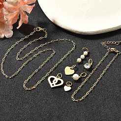 Комплекты круглых подвесок и браслетов с кубическим цирконием и ракушечным жемчугом в форме сердца SJEW-Q002-02G