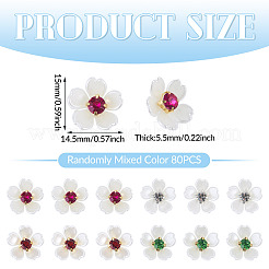80 個のプラスチックカボション  ラインストーンとアイロン付き  花  ゴールドカラー  ミックスカラー  15x14.5x5.5mm&nbsp;KY-TADJ0001-10