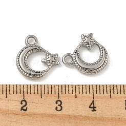変色しない304ステンレススチールチャーム  星のチャーム入り月  ステンレス鋼色  13.5x12.5x2.5mm  穴：2mm&nbsp;STAS-N103-124P