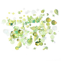 プラスチックスパンコールビーズ  スパンコールビーズ  混合図形  グリーン  4~19x4~13x0.1mm  穴：1~3.9mm&nbsp;DIY-P025-05G