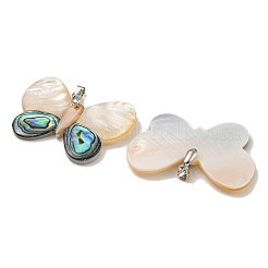 Gestell aus Messing mit Pflastersteinen aus natürlicher Paua-Muschel und weißen Muschelanhängern&nbsp;KK-U025-12P-02