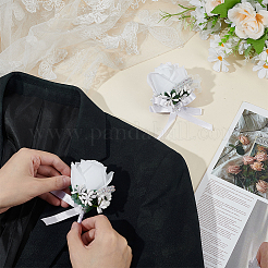 2шт. 2 стиля бутоньерка из искусственной розы из полиэстера и смолы AJEW-AR0004-97