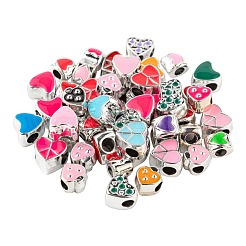 50個5スタイルUVメッキアクリルヨーロピアンビーズ  エナメル  大穴ビーズ  ハート  ミックスカラー  10~12x8~13x8~8.5mm  穴：4~5mm  10個/スタイル&nbsp;OACR-LS0001-06
