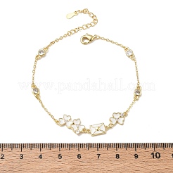 Bracelets en laiton pavés de zirconiums cubiques transparents en forme de trèfle à maillons enveloppe&nbsp;KK-CBA6980-18G