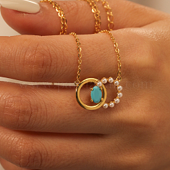 Элегантные ожерелья из стерлингового серебра 925 пробы с двойным кругом и искусственным жемчугом для женщин GR8670