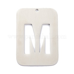 変色しない304ステンレススチールペンダント  アルファベットの長方形  中空  文字.m  32x22x1mm  穴：1.5mm&nbsp;STAS-K216-49M-P
