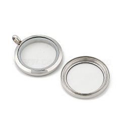 304ステンレススチールフローティングロケットペンダント  ガラスと  フラットラウンド  ステンレス鋼色  36x30x6.5mm  穴：5mm&nbsp;STAS-E443-41P-02