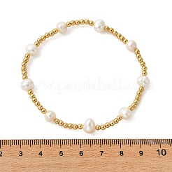 Elastische Armbänder aus Messing und natürlichen Süßwasserzuchtperlen für Damen&nbsp;BJEW-JB13736