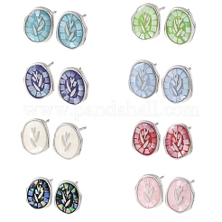 Овальные серьги-гвоздики из латуни с эмалью&nbsp;EJEW-I322-04P