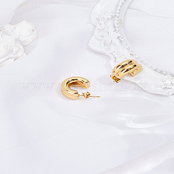 1 пара двухслойных серег-гвоздиков в форме буквы С из нержавеющей стали для женщин&nbsp;EJEW-LP0012-01G