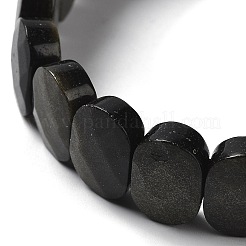 ナチュラルゴールドの光沢のある黒曜石ビーズストレッチブレスレット  女性のためのアクセサリー用原石のアクセサリー  オーバル  内径：2-1/8インチ（5.4~5.5cm）&nbsp;G-E010-01-05