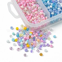 90g 5 スタイル不透明 & 透明内部カラー ガラス シード ビーズ  丸い穴  ラウンド  ミックスカラー  1.5~9x1.5~2.5x2~3mm  穴：0.8~1mm  18g /スタイル&nbsp;SEED-FS0001-15A