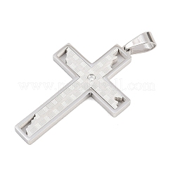304ステンレススチールラインストーンペンダント  クロスチャーム  長持ちメッキ  ステンレス鋼色  47x30x3mm  穴：8x5mm&nbsp;STAS-B137-06P