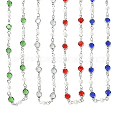 Collane da donna in acciaio inossidabile 304 con maglie piatte e rotonde in vetro e perle di conchiglia&nbsp;NJEW-JN06160