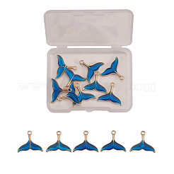 合金エナメルチャーム  クジラの尾の形状  ライトゴールド  ブルー  17x20x2mm  穴：1.6mm  20個/箱&nbsp;ENAM-CJ0001-42