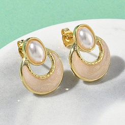 Овальные серьги-гвоздики с плоскими круглыми латунными эмалированными элементами&nbsp;EJEW-P341-02G-04