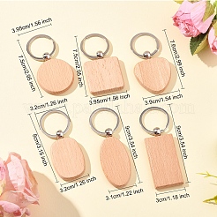 6шт брелок из натурального дерева 6 стиля HJEW-FS0001-03