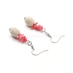 Серьги с подвесками из натурального вулканического камня EJEW-E260-A04