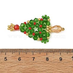 クリスマスガラスペンダント  クリスマスツリー  シードビーズで  多面カット  グリーン  40x21x6mm  穴：2mm&nbsp;PALLOY-MZ01422