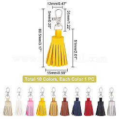 10個 10色 PUイミテーションレザータッセルキーホルダー  プラチナメッキ合金製カニカン付き  ミックスカラー  8.05cm  1pc /カラー&nbsp;KEYC-WR0001-19