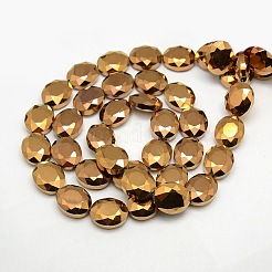 カット加工電気メッキクリスタルガラスオーバルビーズ連売り  フル銅メッキ  20x16x8mm  穴：1mm  約35個/連  27.5インチ&nbsp;EGLA-F059C-01